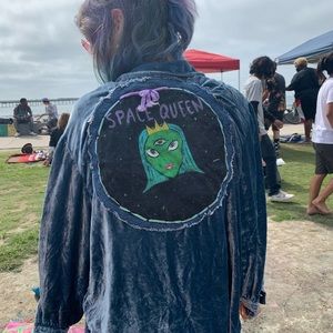 Blue velvet hand painted alien jacket